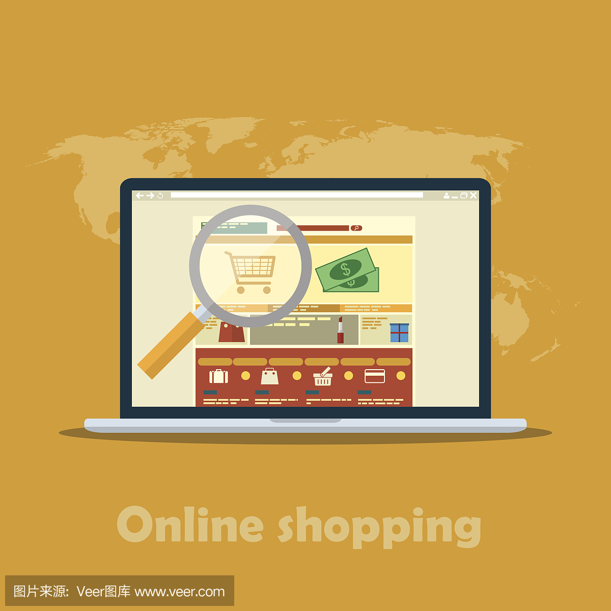 移動(dòng)營(yíng)銷和網(wǎng)上購(gòu)物的圖標(biāo)